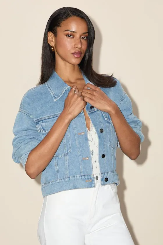 Josiane Light Wash Cropped Denim Jacket sold by Lulus product image thumbnail 3