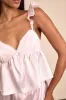 Keona Light Pink Satin Lace Ruffled Two-Piece Pajama Set sold by Lulus