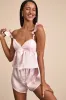 Keona Light Pink Satin Lace Ruffled Two-Piece Pajama Set sold by Lulus