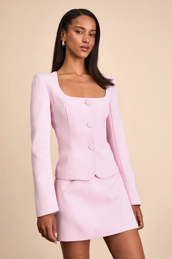 Eliana Light Pink Scoop Neck Blazer sold by Lulus