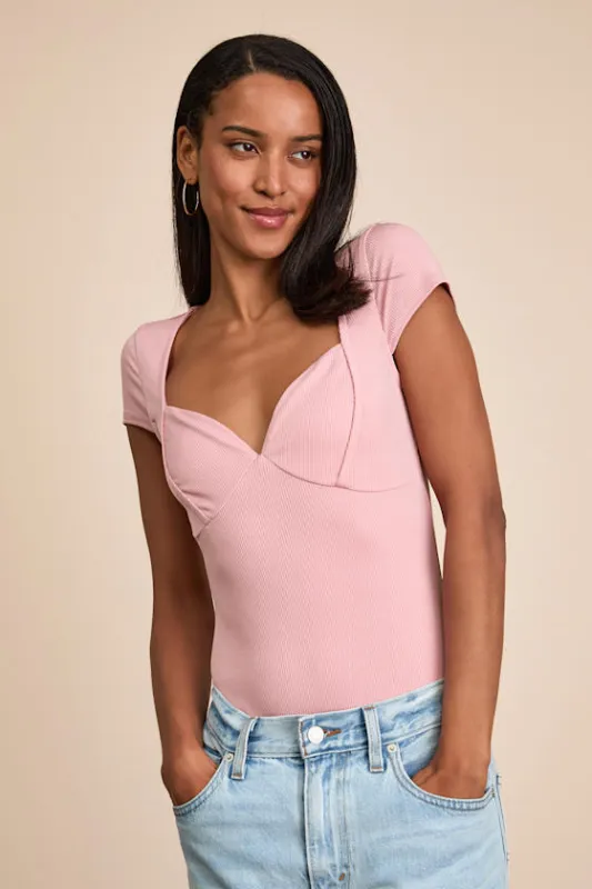 Jacqueline Light Pink Ribbed Knit Short Sleeve Bodysuit sold by Lulus