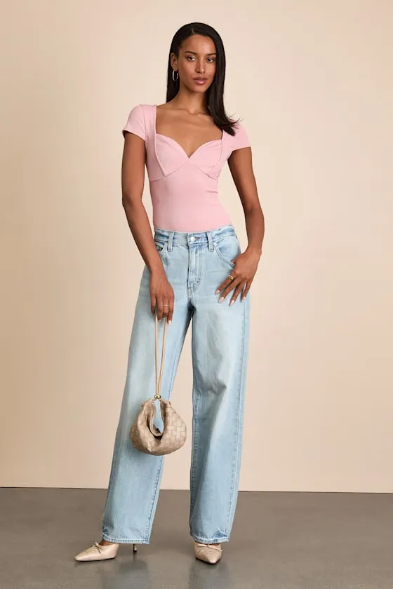 Jacqueline Light Pink Ribbed Knit Short Sleeve Bodysuit sold by Lulus product image thumbnail 3
