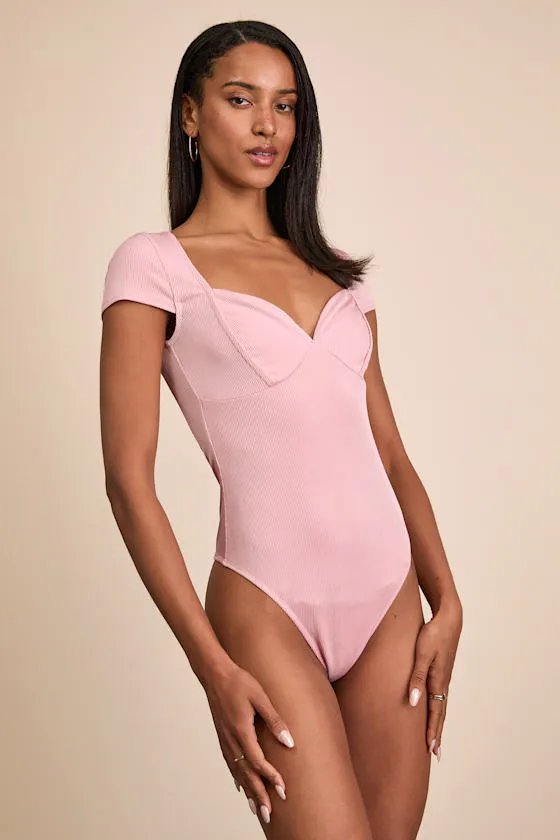 Jacqueline Light Pink Ribbed Knit Short Sleeve Bodysuit sold by Lulus product image thumbnail 4