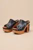 Free Spirit Black Leather Wooden Platform Slide Sandals sold by Lulus