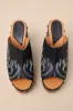 Free Spirit Black Leather Wooden Platform Slide Sandals sold by Lulus