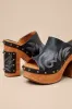 Free Spirit Black Leather Wooden Platform Slide Sandals sold by Lulus
