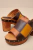 Mosaic Multi Leather Patchwork Wooden Platform Slide Sandals sold by Lulus