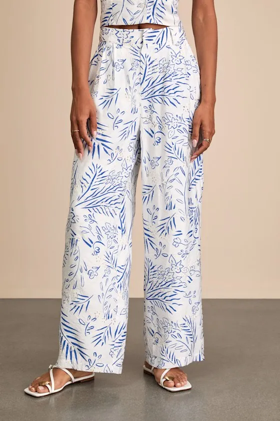 Amarae Ivory and Blue Floral Print Wide-Leg Trouser Pants sold by Lulus product image thumbnail 2