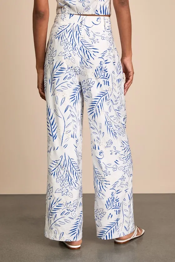 Amarae Ivory and Blue Floral Print Wide-Leg Trouser Pants sold by Lulus product image thumbnail 3
