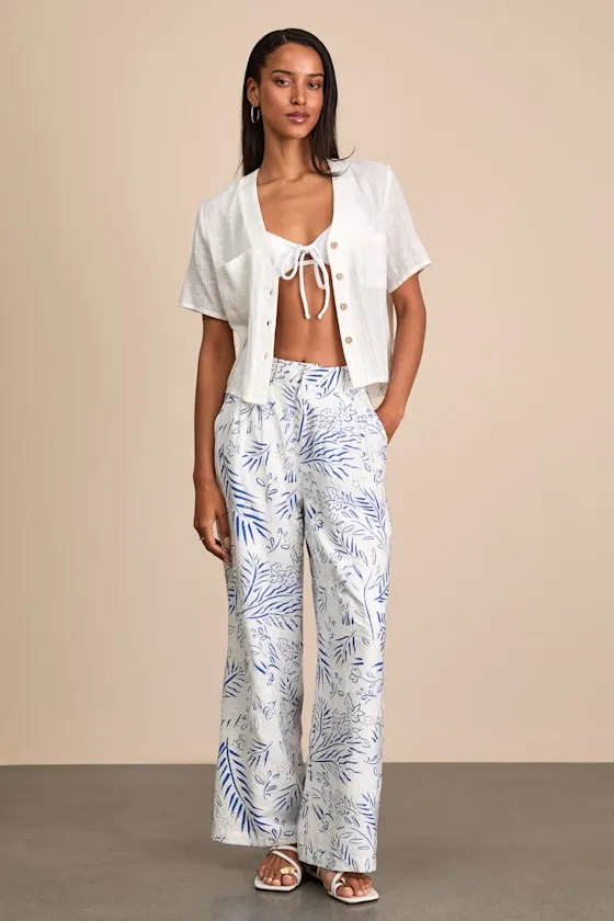 Amarae Ivory and Blue Floral Print Wide-Leg Trouser Pants sold by Lulus product image thumbnail 4