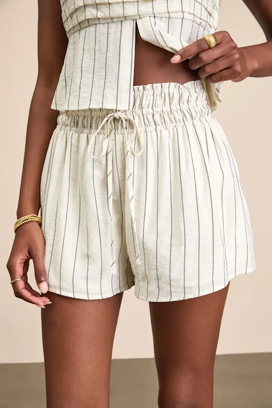 Clarette Light Beige Striped High-Waisted Shorts sold by Lulus