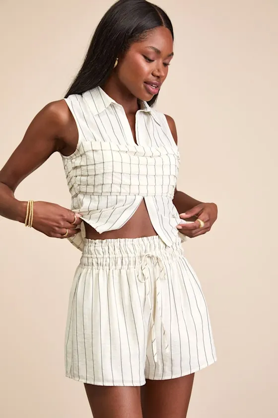 Clarette Light Beige Striped High-Waisted Shorts sold by Lulus product image thumbnail 2