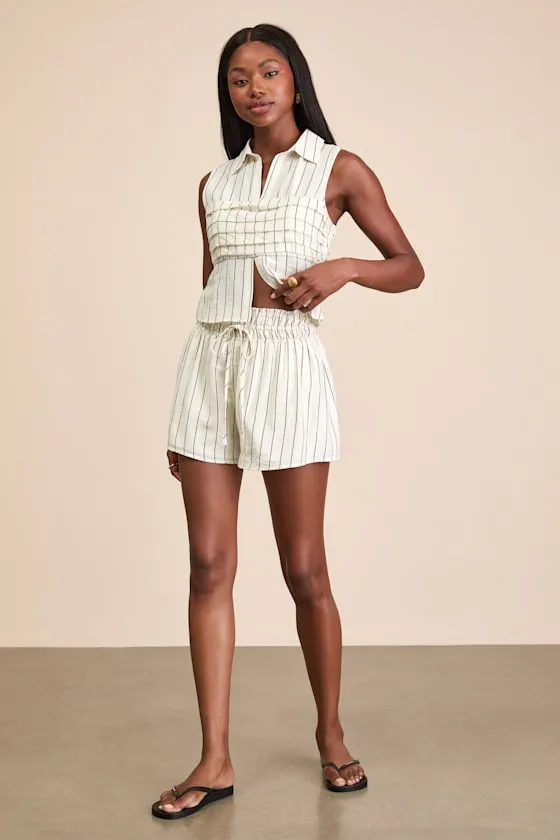 Clarette Light Beige Striped High-Waisted Shorts sold by Lulus product image thumbnail 4