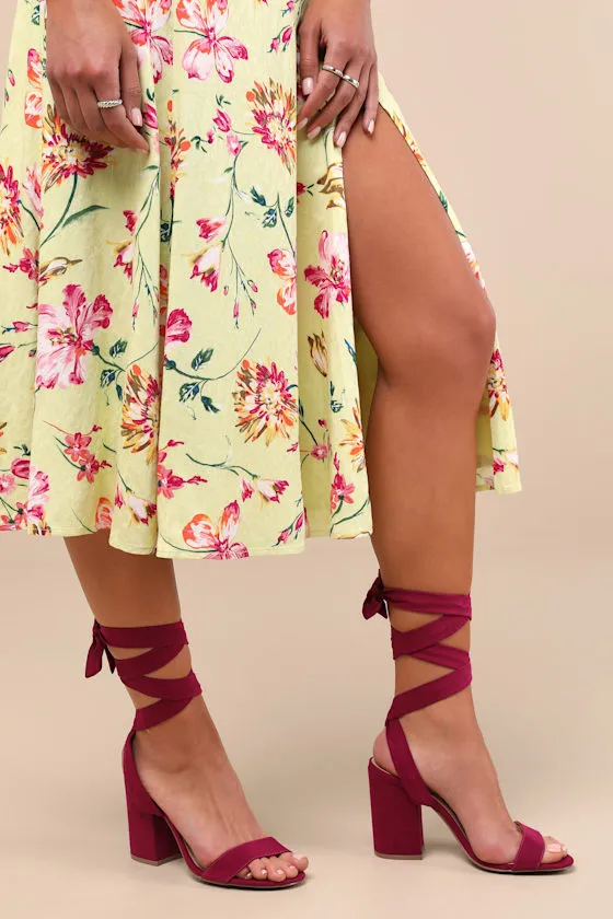 Alta Sangria Suede Lace-Up Heels sold by Lulus
