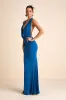 Eye-Catching Silhouette Blue Cowl Neck Halter Maxi Dress sold by Lulus