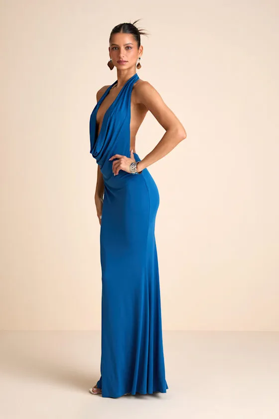 Eye-Catching Silhouette Blue Cowl Neck Halter Maxi Dress sold by Lulus product image thumbnail 3