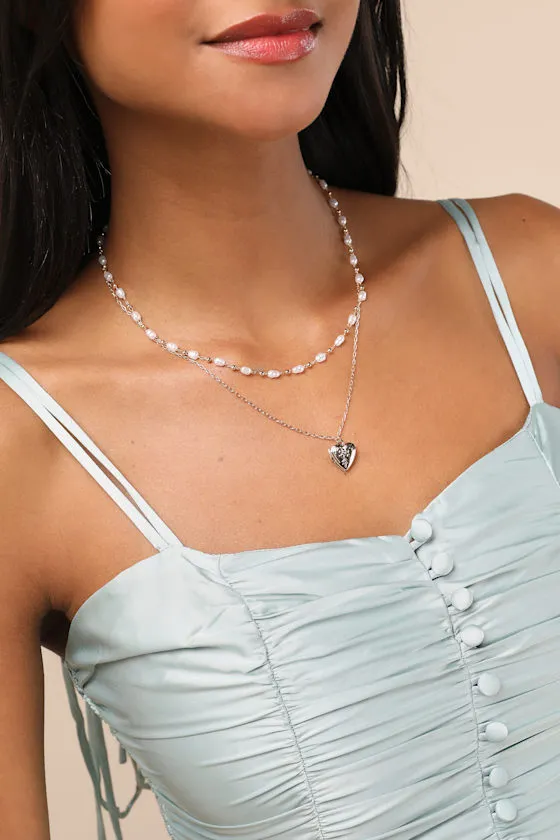 Ryah Gold Pearl Locket Layered Necklace sold by Lulus