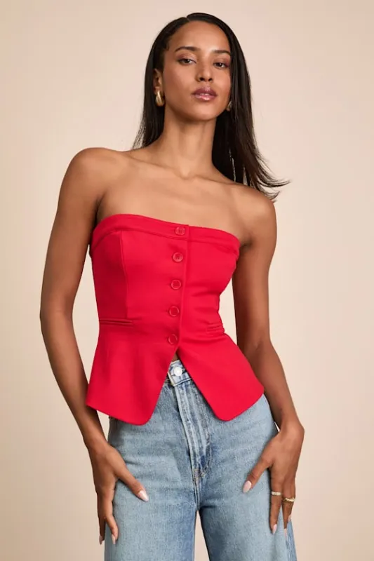 Sophisticated Ways Red Button-Front Cami Vest Top made by Lulus