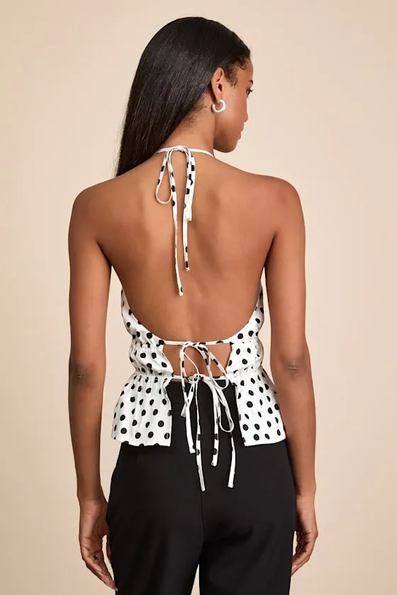 Maylis White Polka Dot Tie-Back Halter Peplum Top sold by Lulus product image thumbnail 3