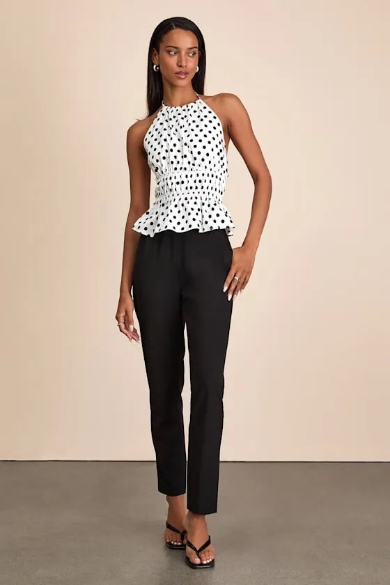 Maylis White Polka Dot Tie-Back Halter Peplum Top sold by Lulus product image thumbnail 4
