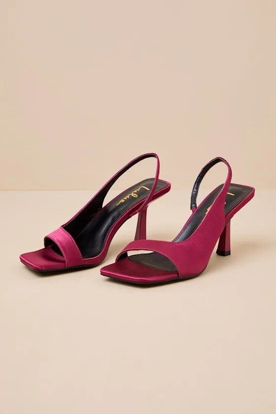 Romillie Burgundy Satin Slingback High Heel Sandals sold by Lulus