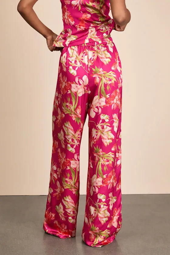 Zelimah Fuchsia Floral Satin Wide-Leg Pants sold by Lulus product image thumbnail 3