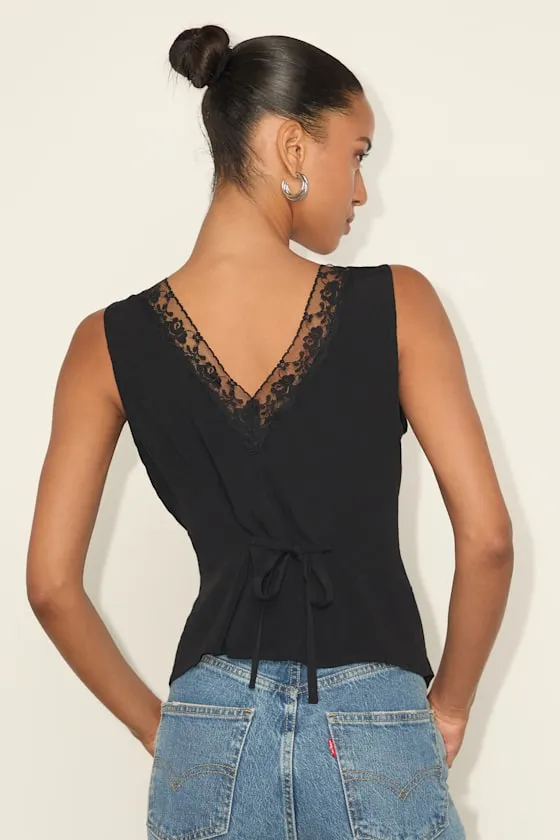 Mindy Black Lace Button-Front Tank Top sold by Lulus product image thumbnail 2