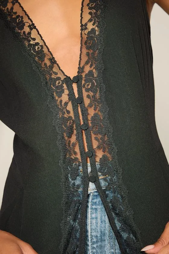 Mindy Black Lace Button-Front Tank Top sold by Lulus product image thumbnail 4