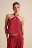 Vivian Rust Red Beaded Cotton Halter Top sold by Lulus
