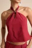 Vivian Rust Red Beaded Cotton Halter Top sold by Lulus