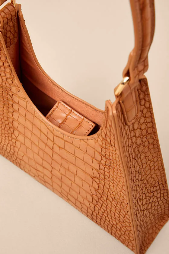 Renata Tan Croc-Embossed Shoulder Bag sold by Lulus product image thumbnail 3