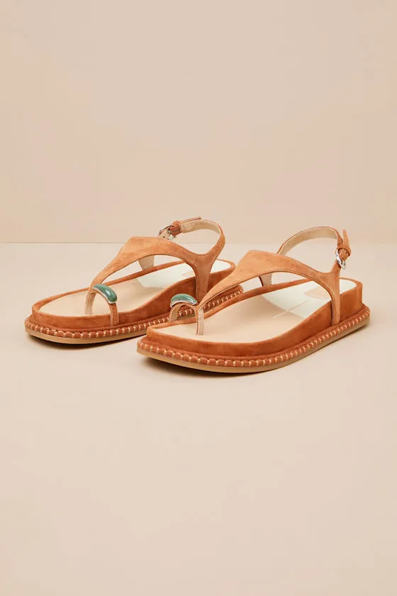 Stefan Gemstone Caramel Suede T-Straps Sandals sold by Lulus