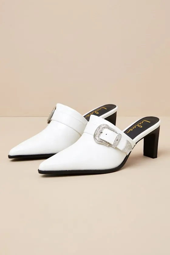 Isabetta White Pointed-Toe Buckle Mules sold by Lulus product image thumbnail 2