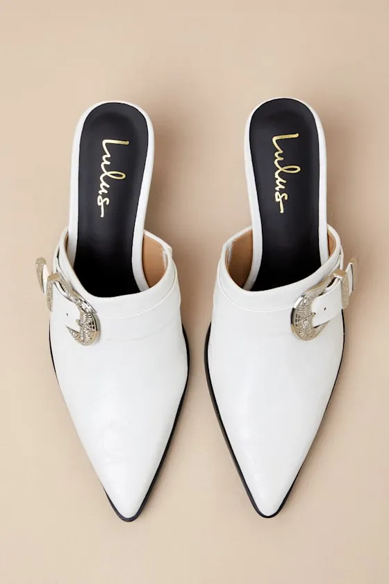 Isabetta White Pointed-Toe Buckle Mules sold by Lulus product image thumbnail 4