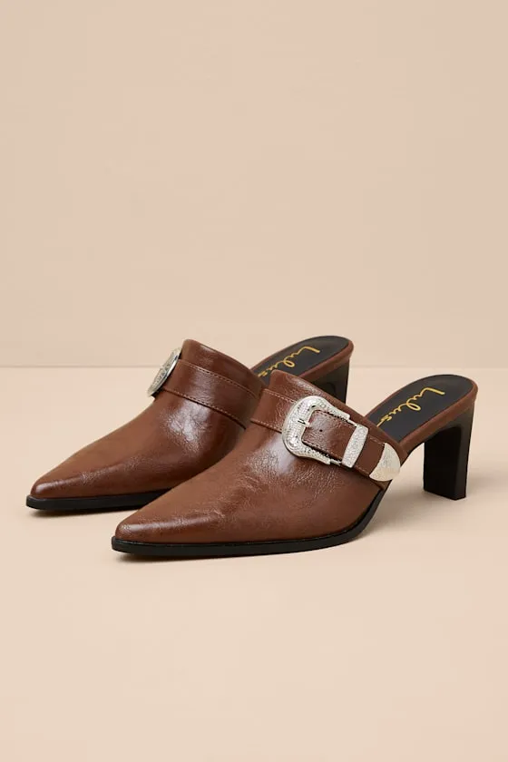 Isabetta Chocolate Pointed-Toe Buckle Mules sold by Lulus product image thumbnail 2