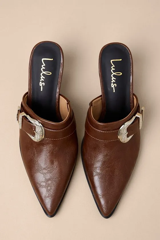 Isabetta Chocolate Pointed-Toe Buckle Mules sold by Lulus product image thumbnail 4