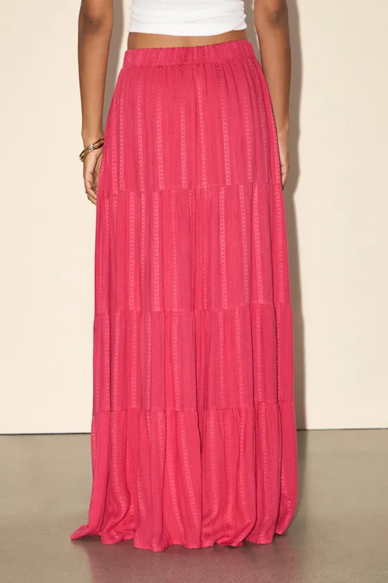Sunset by the Sea Coral Red Embroidered Tiered Maxi Skirt sold by Lulus product image thumbnail 3