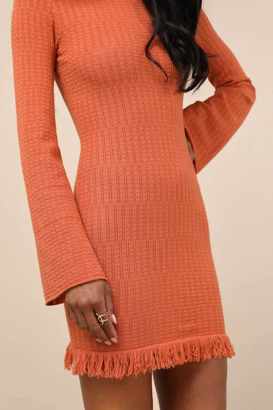 Sabi Orange Pointelle Knit Long Sleeve Mini Dress sold by Lulus product image thumbnail 2