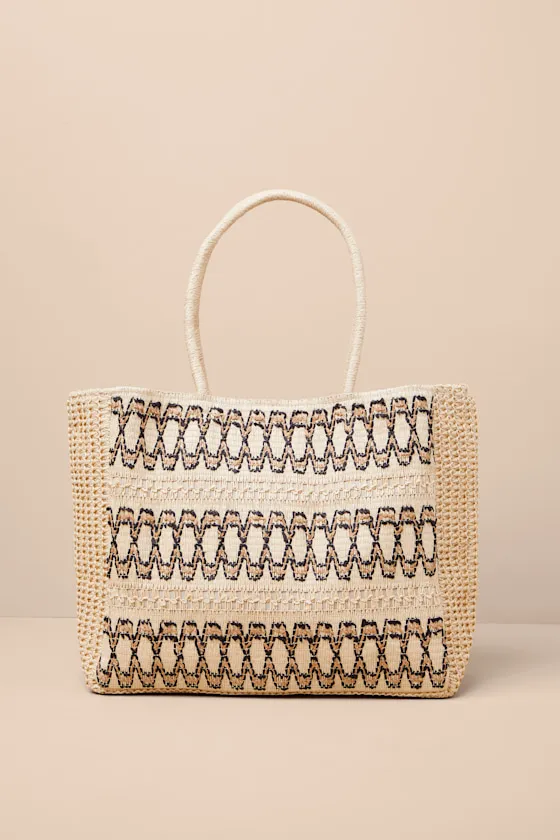 Ombra Beige and Black Raffia Oversized Tote sold by Lulus product image thumbnail 2