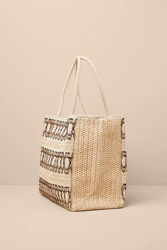 Ombra Beige and Black Raffia Oversized Tote sold by Lulus product image thumbnail 4