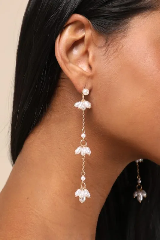 Fabia White Pearl Drop Earrings sold by Lulus