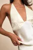 Devon Ivory Satin Pleated Halter Top sold by Lulus