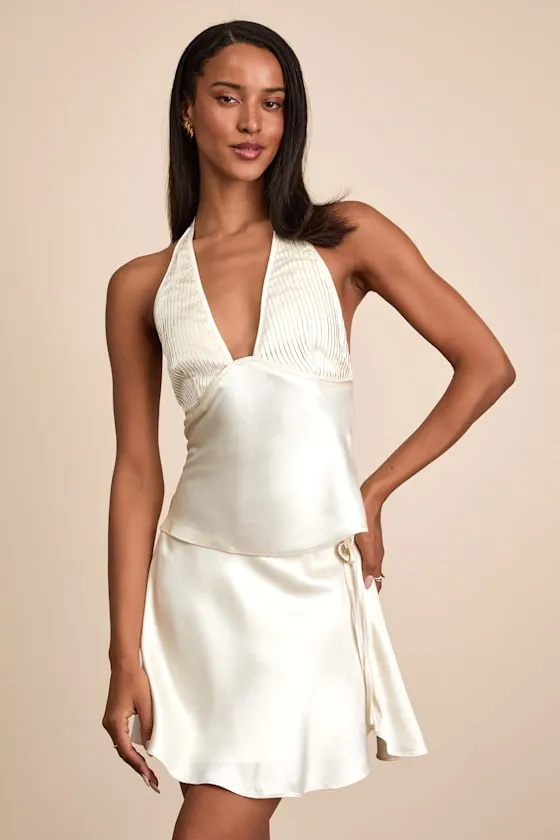 Devon Ivory Satin Pleated Halter Top sold by Lulus product image thumbnail 3