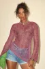 Kahele Shiny Pink Sheer Open-Knit Long Sleeve Tunic Top sold by Lulus