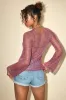 Kahele Shiny Pink Sheer Open-Knit Long Sleeve Tunic Top sold by Lulus