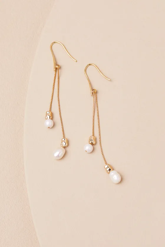 Cassarah Gold and Pearl Drop Earrings sold by Lulus product image thumbnail 2