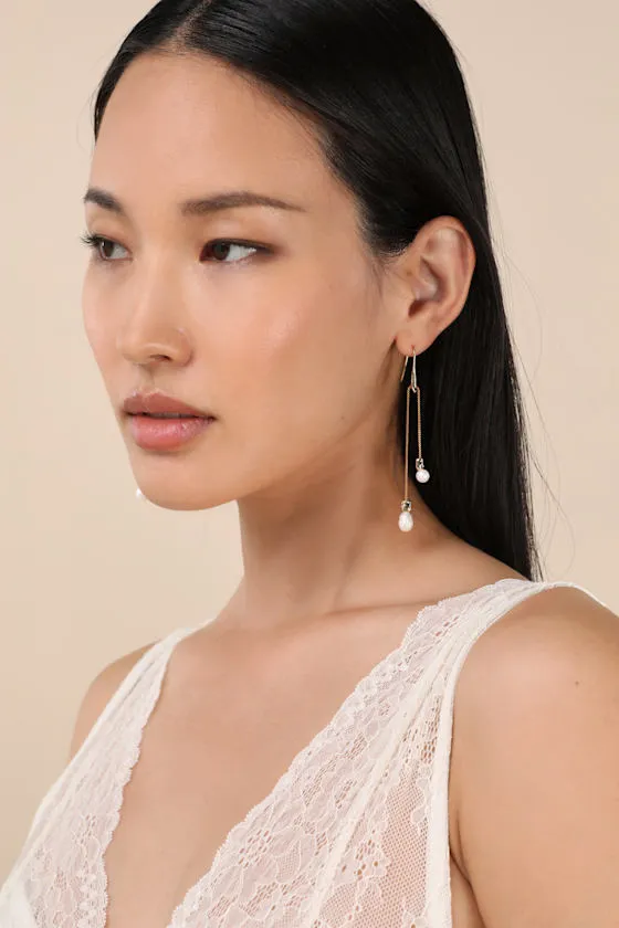 Cassarah Gold and Pearl Drop Earrings sold by Lulus product image thumbnail 3