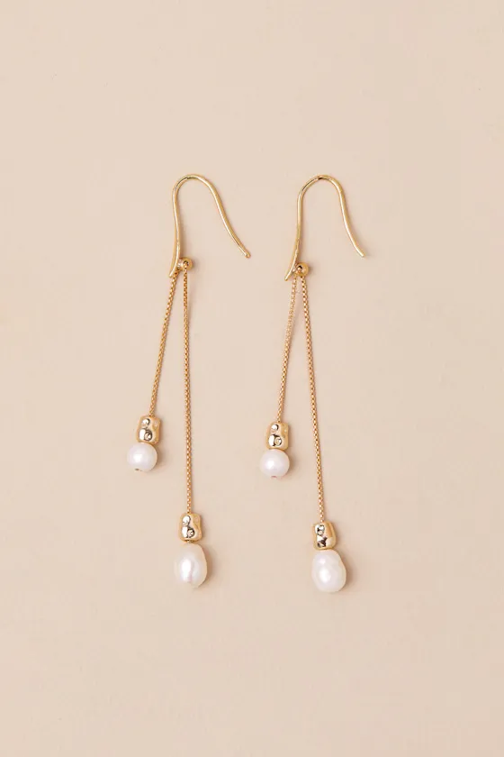 Cassarah Gold and Pearl Drop Earrings sold by Lulus product image thumbnail 4