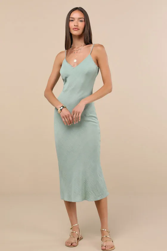 Tamia Sage Textured Sleeveless Midi Slip Dress sold by Lulus product image thumbnail 2