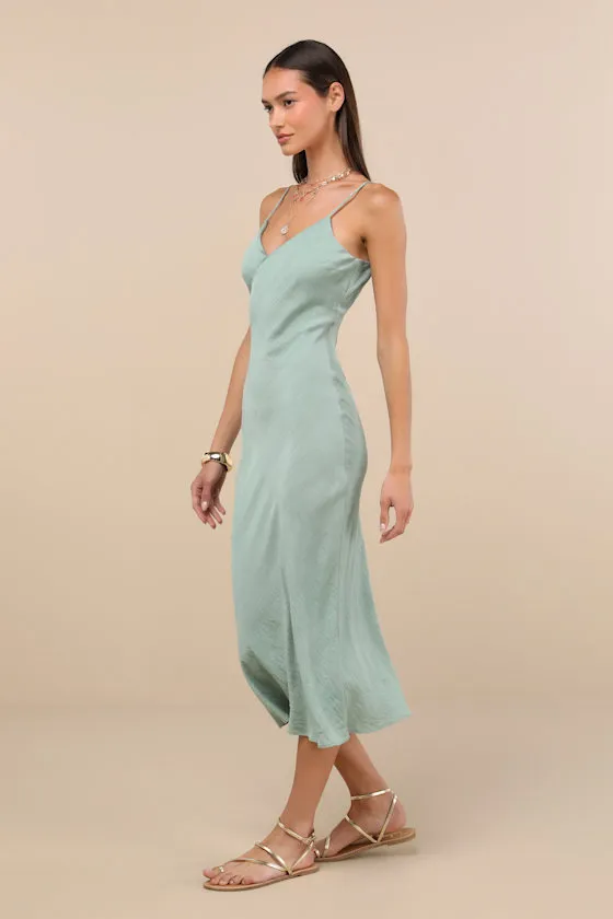 Tamia Sage Textured Sleeveless Midi Slip Dress sold by Lulus product image thumbnail 3